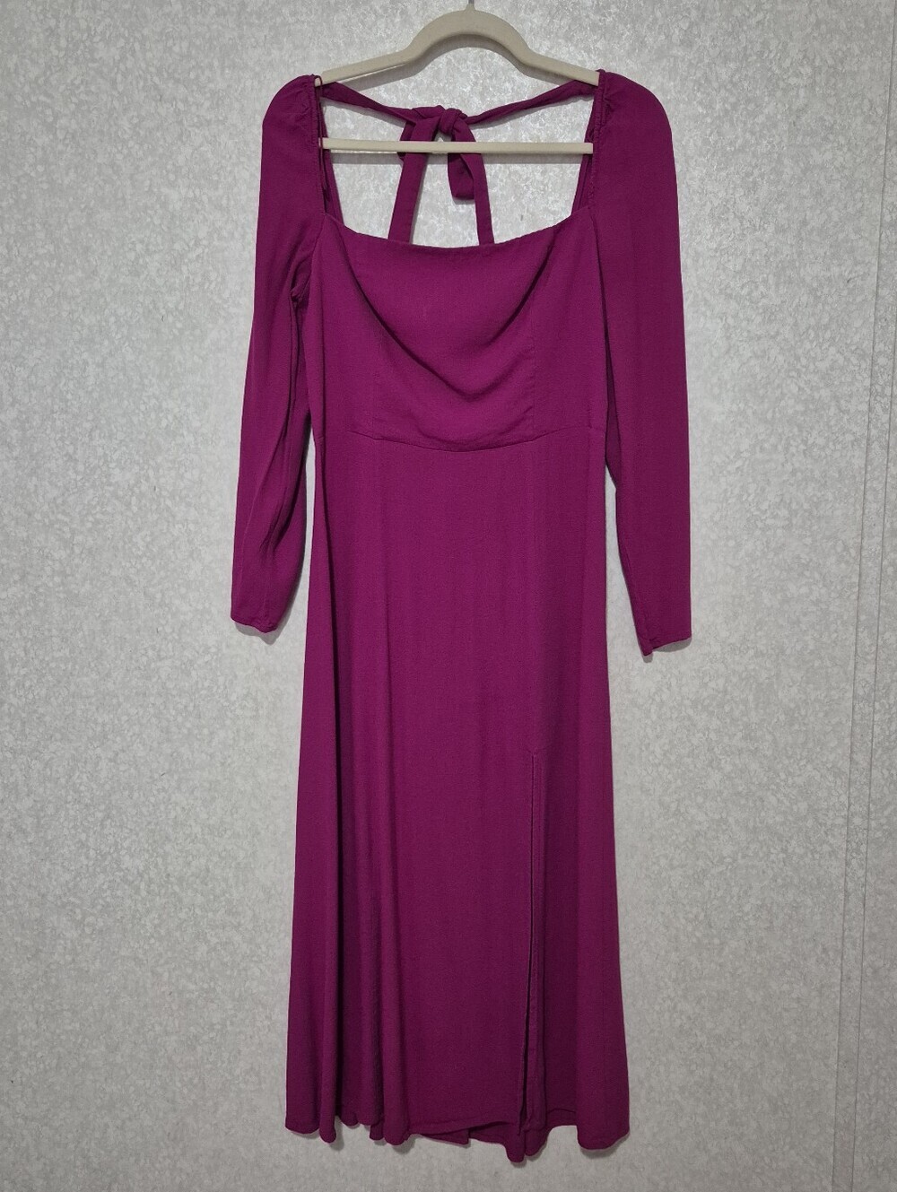 Adrianna Papell Magenta Long-Sleeve Midi Dress with Back Tie..Size:8